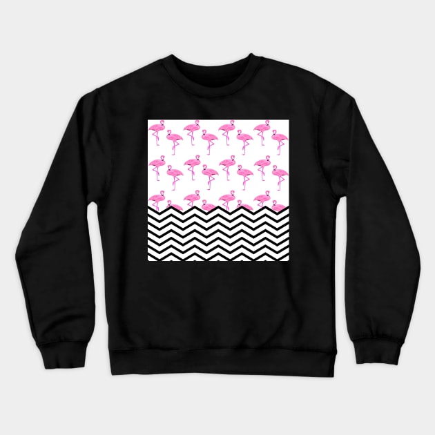 Pink Flamingos Pattern with Chevron Stripes Crewneck Sweatshirt by TammyWinandArt